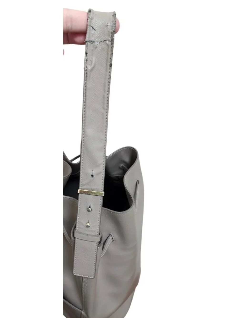 Cuyana Gray Saffiano Leather Bucket Bag Drawstring Shoulder Tote